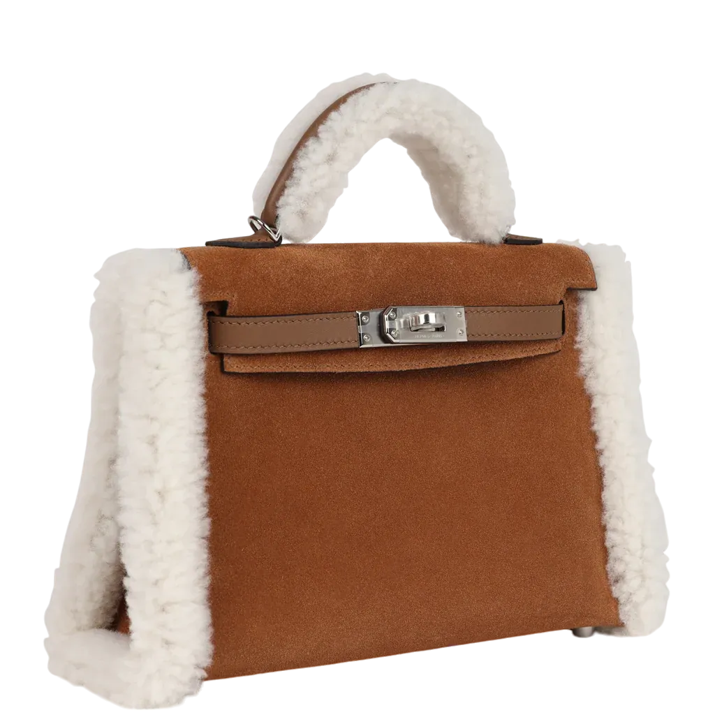 HermÃ¨s Teddy Kelly 20 Chamois Shearling and Swift Palladium Har